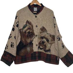 Yorkie Tapestry Jacket Cardigan XL Yorkshire Terrier Vtg Sugar Street Weavers
